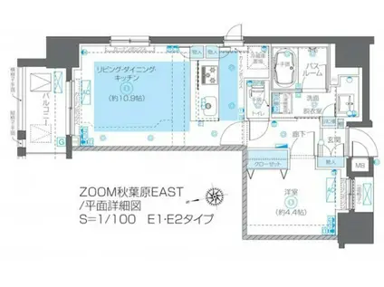 ズーム秋葉原イースト(1LDK/12階)の間取り写真