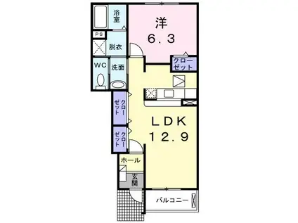ガーデニア六番館(1LDK/1階)の間取り写真