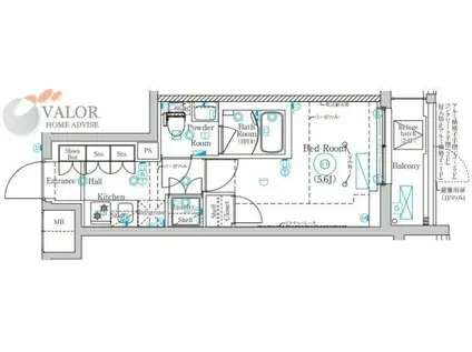MIND 武蔵中原(1K/2階)の間取り写真