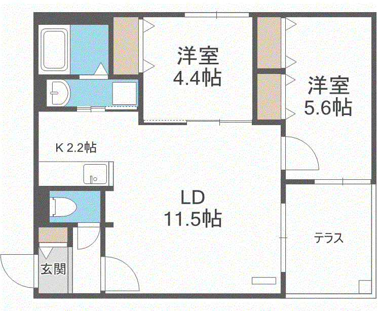 ブランシャールCIEL学園前(2LDK/1階)の間取り写真