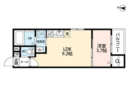CRASTINE弥次ヱ町4丁目B棟(1LDK/1階)の間取り写真