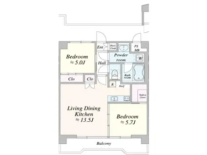 TIMELESS麻布十番(2LDK/4階)の間取り写真