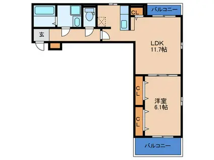 アルカンシエル ウエスト(1LDK/3階)の間取り写真