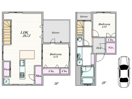 パークサイドメグロ(2LDK/2階)の間取り写真