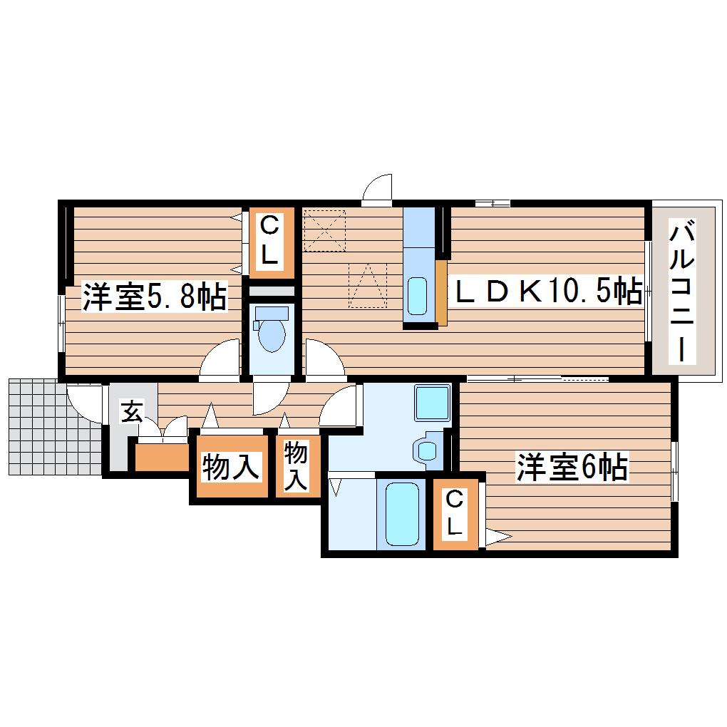 ジラソーレ・カリーノ II(2LDK/1階)の間取り写真