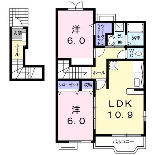 BREEZE明磧(2LDK/2階)の間取り写真