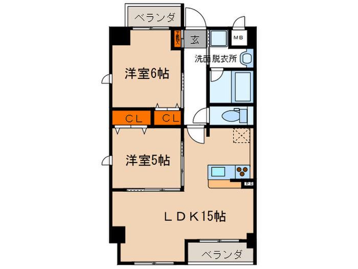 グランドコート(2LDK/5階)の間取り写真
