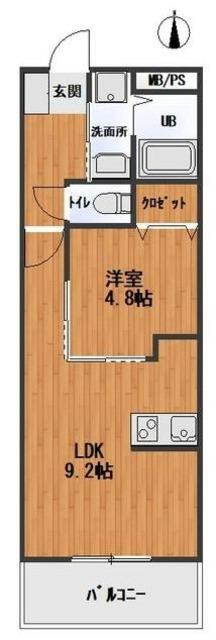 フレア三ツ和(1LDK/1階)の間取り写真