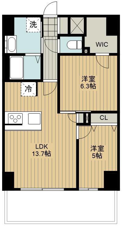 グランシエル川口(2LDK/14階)の間取り写真