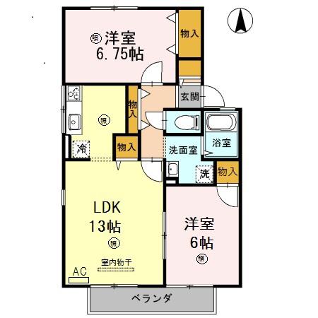 ハーベストウェルB棟(2LDK/2階)の間取り写真