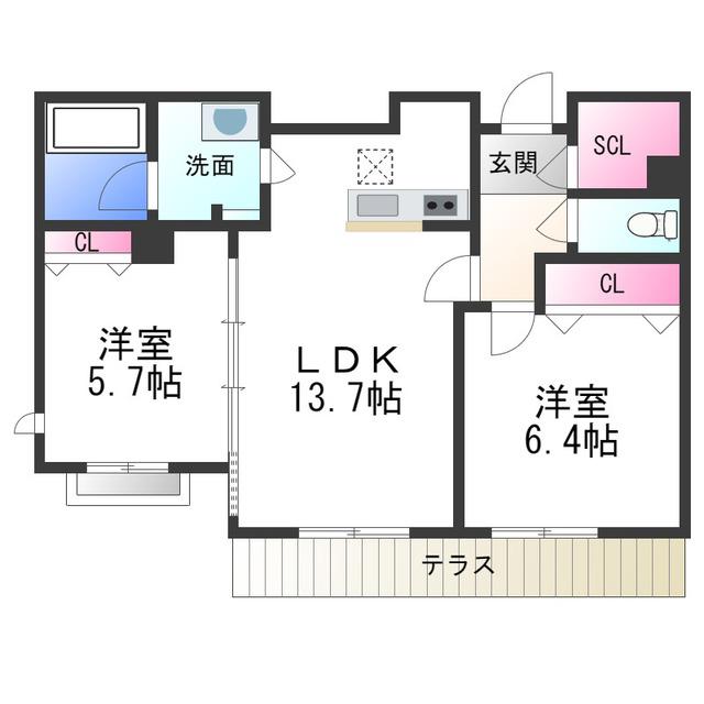 シャーメゾン サカイパークスII(2LDK/1階)の間取り写真
