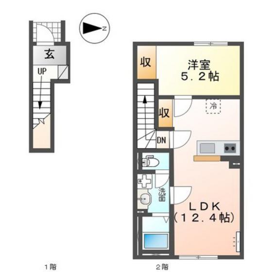 シャフル(1LDK/2階)の間取り写真