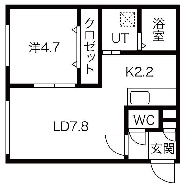 ミル・クレスト(1LDK/2階)の間取り写真
