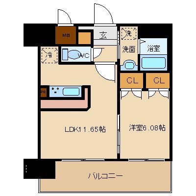 アルティザ仙台花京院(1LDK/4階)の間取り写真