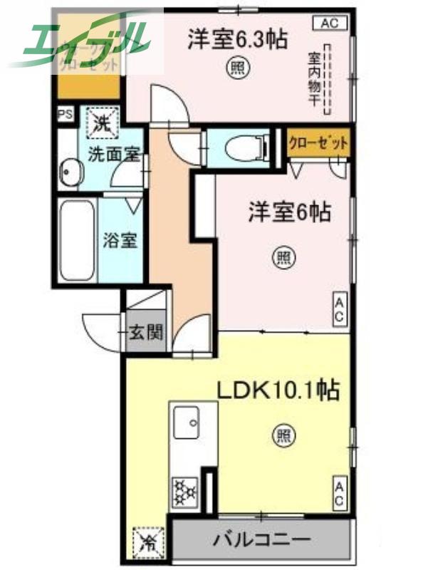 エマーブルMグラン I棟(2LDK/3階)の間取り写真