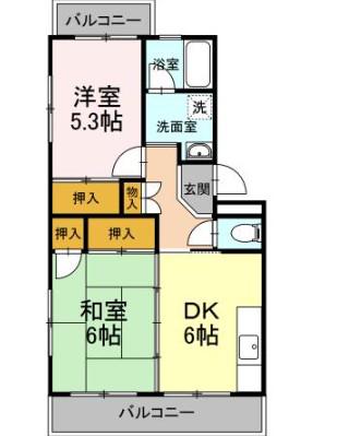 リヴェースふたせ(2DK/4階)の間取り写真