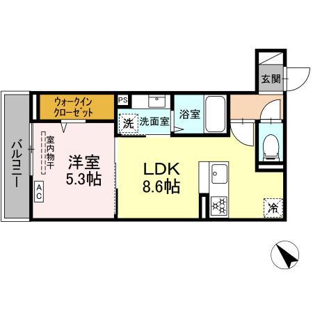 ディー パイナ 千年新町(1LDK/3階)の間取り写真