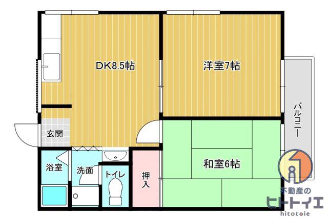ベルメゾン 室岡(2DK/1階)の間取り写真