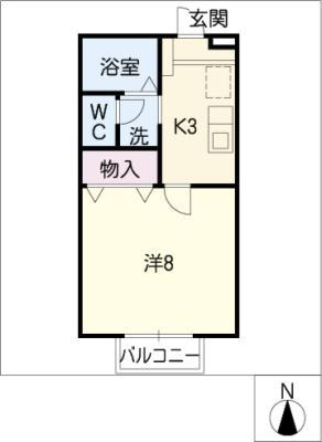 サンシガ(1K/2階)の間取り写真