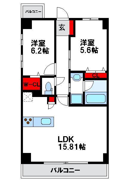 LEVANTE(2LDK/7階)の間取り写真