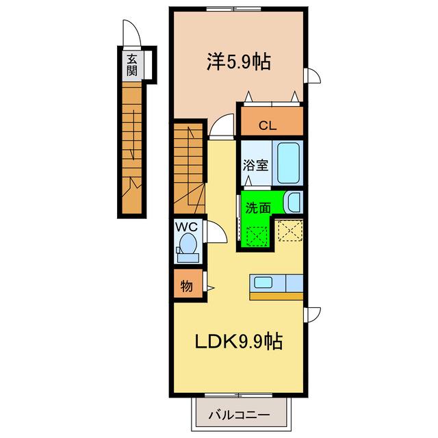 シャン・ド・フルールA・B(1LDK/2階)の間取り写真