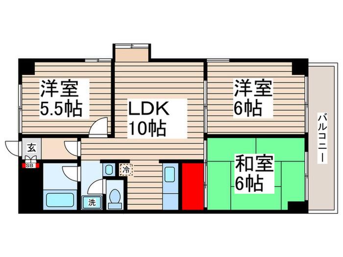 三角ロイヤルハイツ(3LDK/2階)の間取り写真