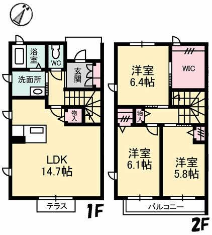 シャーメゾンクルジュ(3LDK/1階)の間取り写真