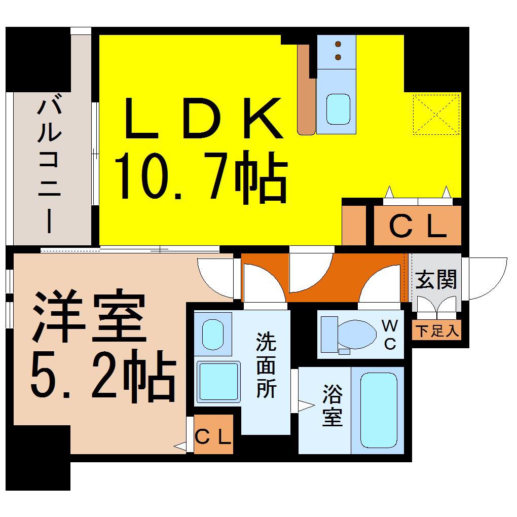リフレスタ 吹上(1LDK/8階)の間取り写真