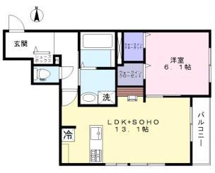 スクエアード上木崎(1LDK/1階)の間取り写真