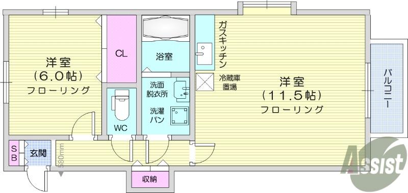 エスト・ハナセン(1LDK/2階)の間取り写真