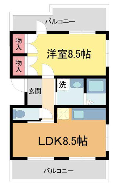 夙川フラット(1LDK/3階)の間取り写真