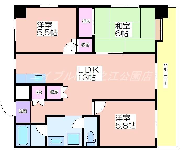 ハイツ粟新上住吉(3LDK/4階)の間取り写真