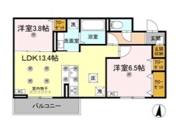 クランツ北井門(2LDK/2階)の間取り写真