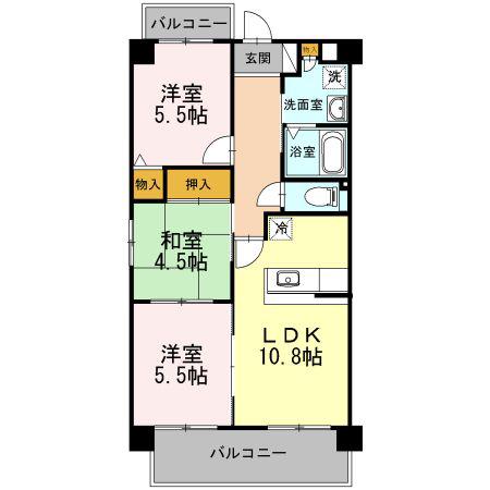 クレスト西添(3LDK/4階)の間取り写真