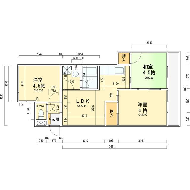 グレースハイム上住吉(3DK/3階)の間取り写真