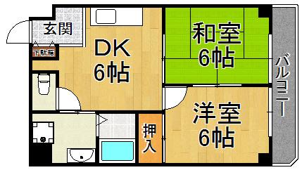 エミネンス宝塚(2DK/3階)の間取り写真
