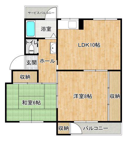 鶴甲コーポ(2LDK/4階)の間取り写真