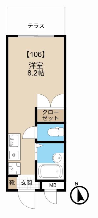 テグラス(ワンルーム/1階)の間取り写真