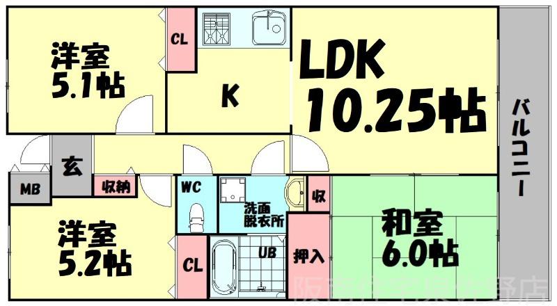 ウエスト関空泉南ハイツ(3LDK/8階)の間取り写真
