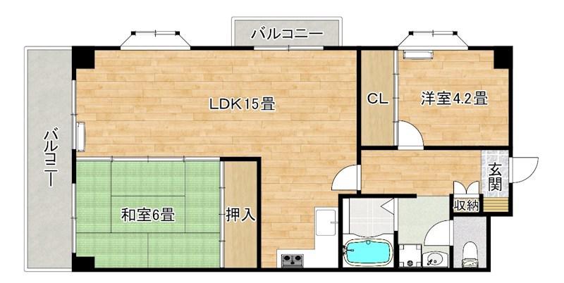 フィアスコート百舌鳥南陵(2LDK/4階)の間取り写真