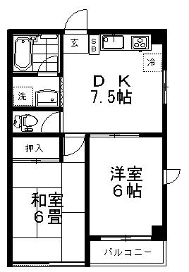 ベルメゾン平川(2DK/2階)の間取り写真