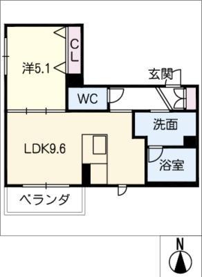 シャロウ本町(1LDK/3階)の間取り写真