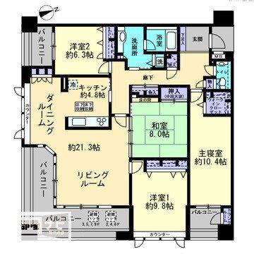 コアマンション桜坂プレジオヒルズ(4LDK/4階)の間取り写真