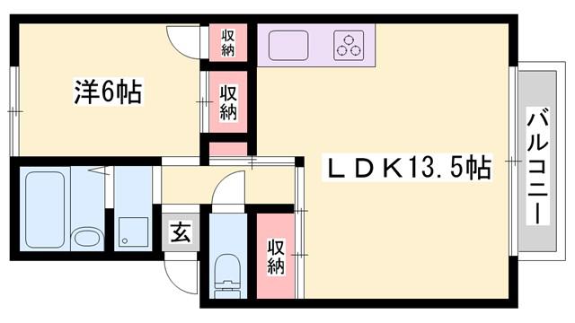 メゾン堀川 B棟(1LDK/2階)の間取り写真