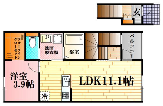 ラヴァンリヴィエールB(1LDK/2階)の間取り写真