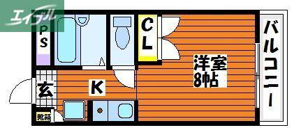 かずみね(1K/1階)の間取り写真