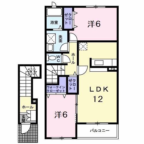 メゾン・ラ・フォンテ-ヌ(2LDK/2階)の間取り写真