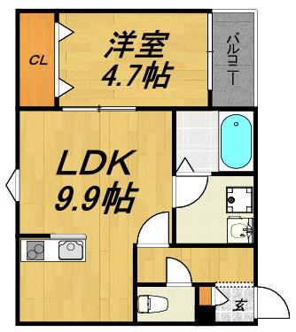 LECOCON一宮(1LDK/3階)の間取り写真