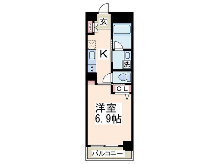 オーボワL´EST(1K/9階)の間取り写真