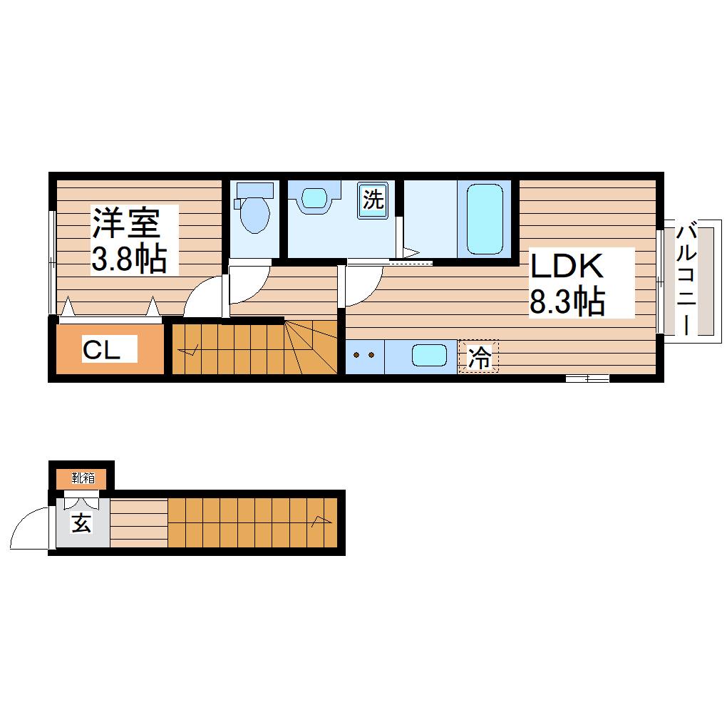 ESCONDITE川内A棟(1LDK/2階)の間取り写真